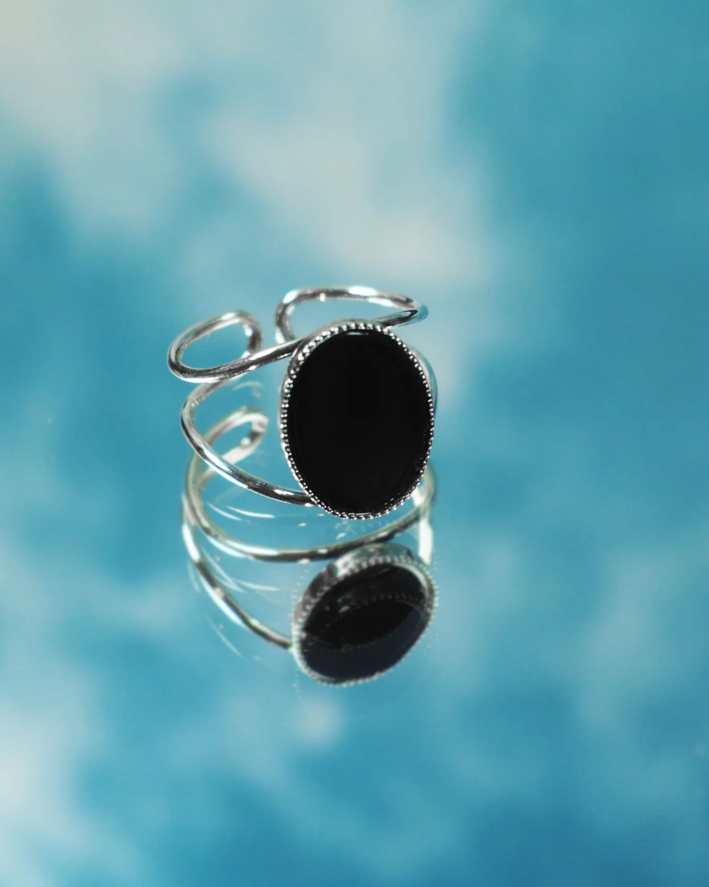 gauhart bijoux bague jaipur doré ajustable pierre cabochon noire onyx