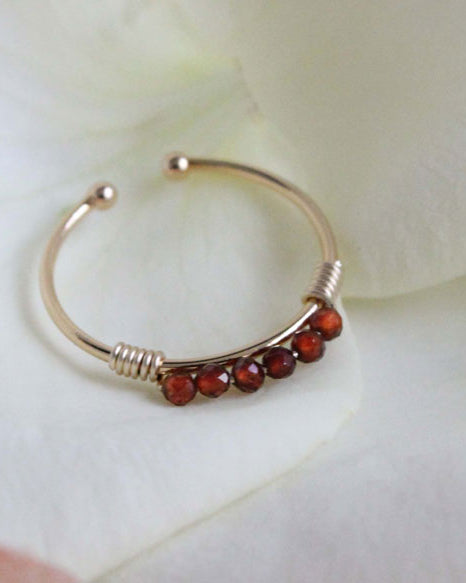 gauhart bijoux bague daman or ajustable pierre rouge grenat à facettes