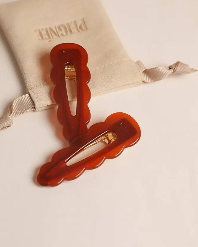 Paire de barrettes cheveux signature ambrées – accessoires coiffure femme