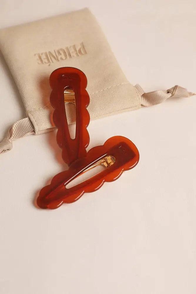 Paire de barrettes cheveux signature ambrées – accessoires coiffure femme