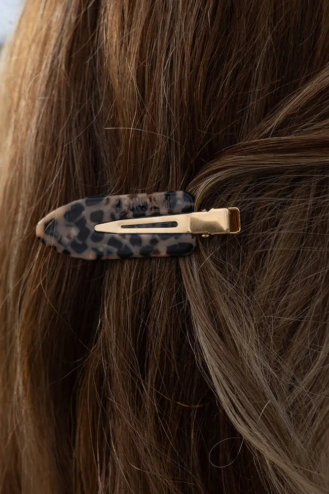 Barrette maquillage Léopard marron tacheté – accessoire coiffure femme