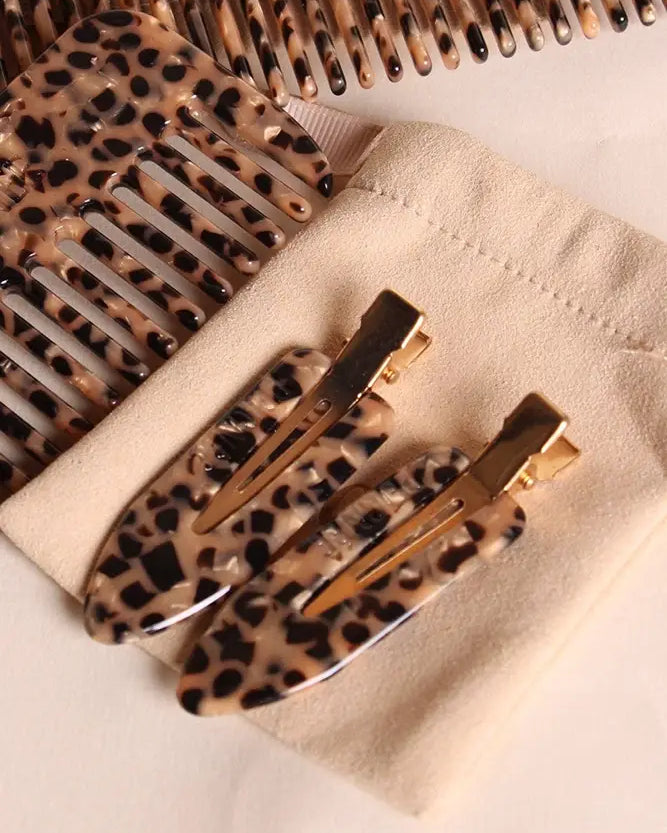 Paire de barrettes maquillage Léopard en acétate – accessoires cheveux tendance