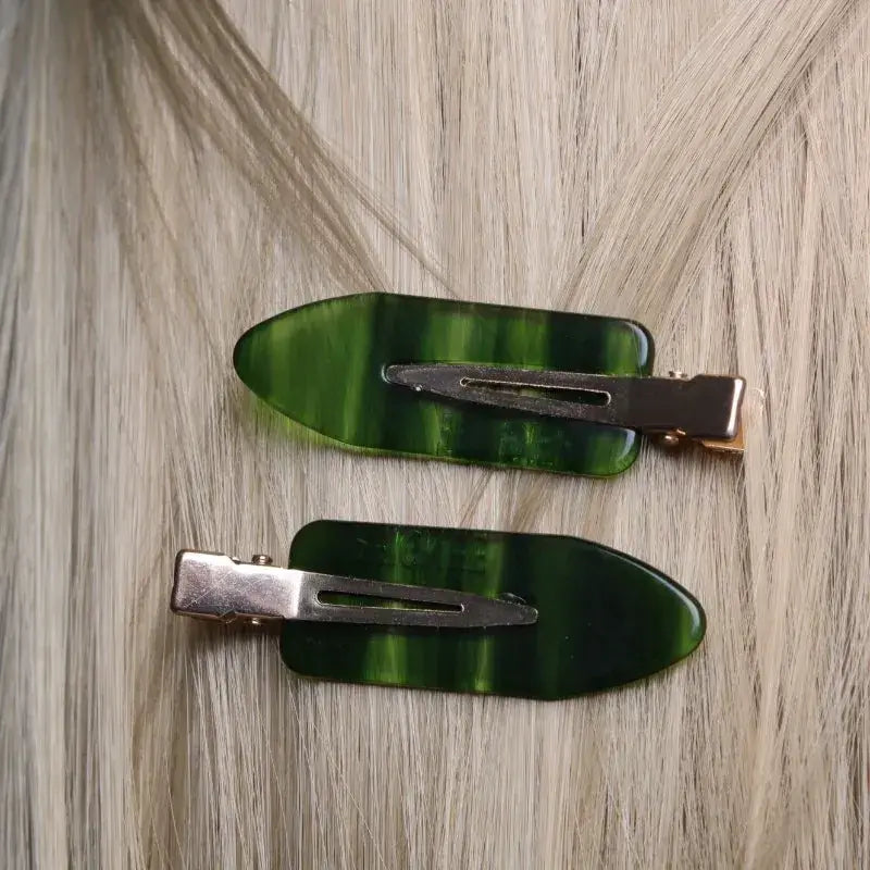 paire de barrettes maquillage Émeraude vert marbré – accessoires cheveux femme