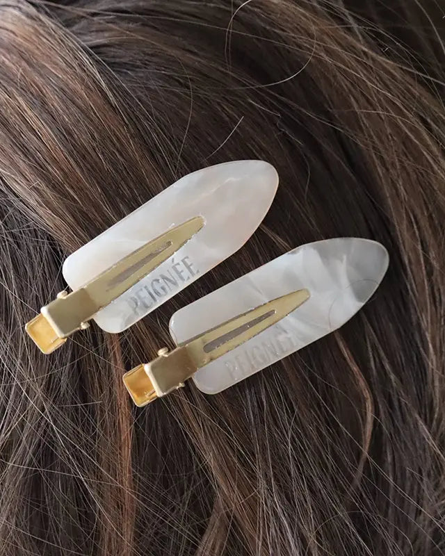 Paire de barrettes maquillage Montmartre rose clair marbré – accessoires cheveux femme