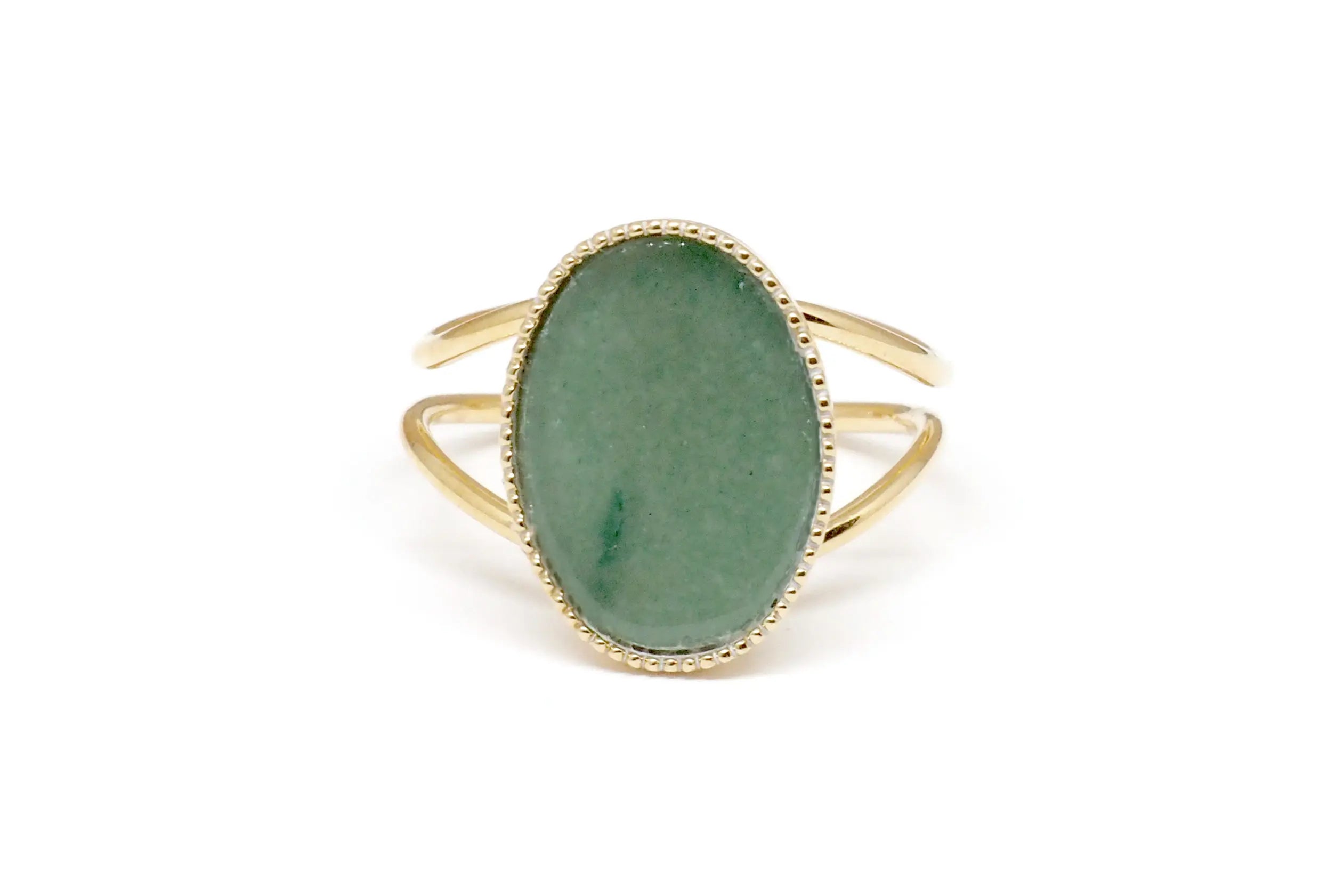 gauhart bijoux bague jaipur doré ajustable pierre cabochon verte aventurine
