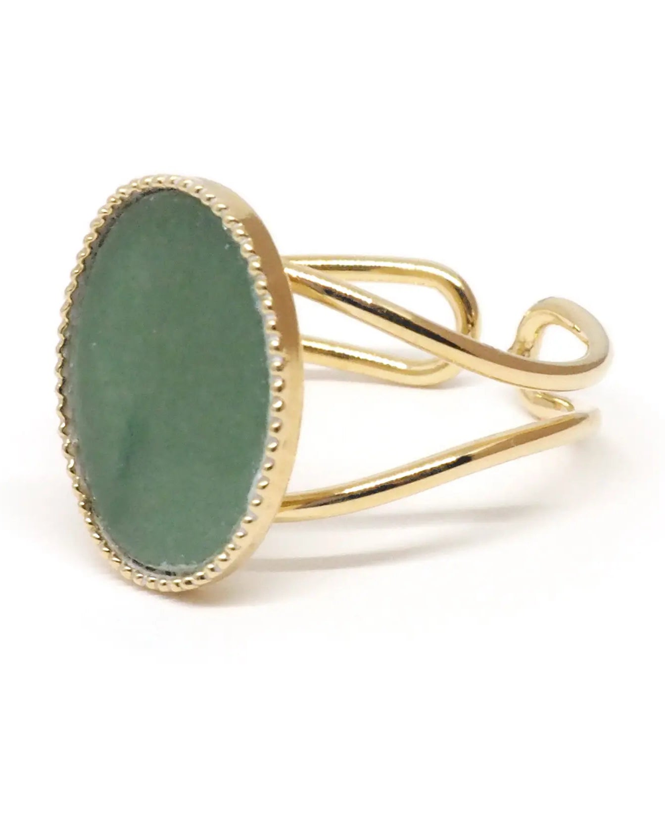 gauhart bijoux bague jaipur doré ajustable pierre cabochon verte aventurine