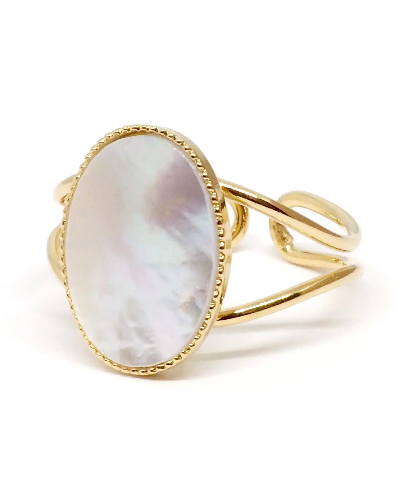 gauhart bijoux bague jaipur doré ajustable pierre cabochon nacre blanche