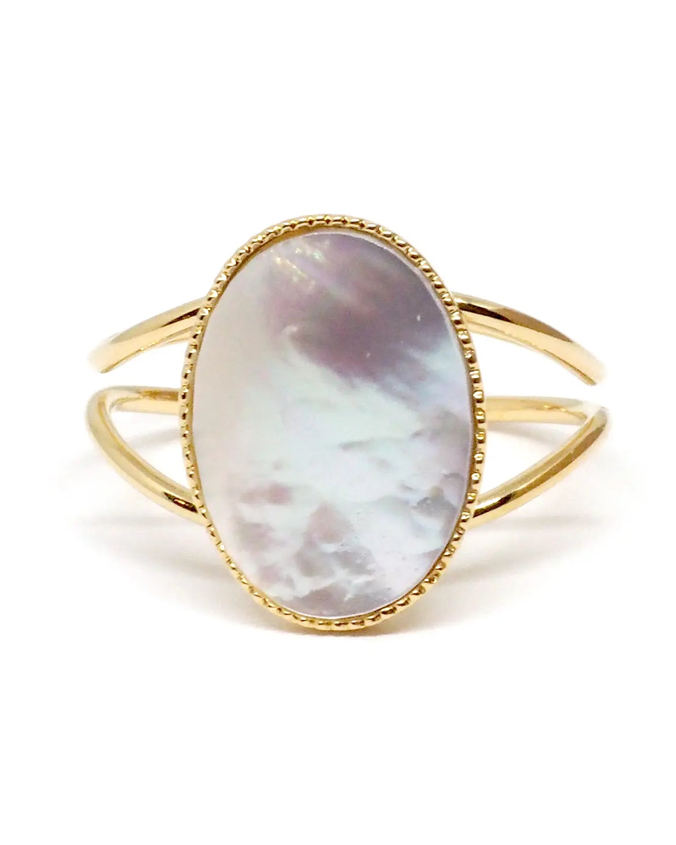 gauhart bijoux bague jaipur doré ajustable pierre cabochon nacre blanche