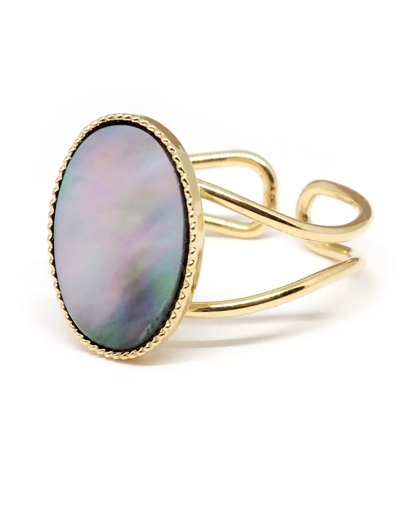 gauhart bijoux bague jaipur doré ajustable pierre cabochon nacre grise