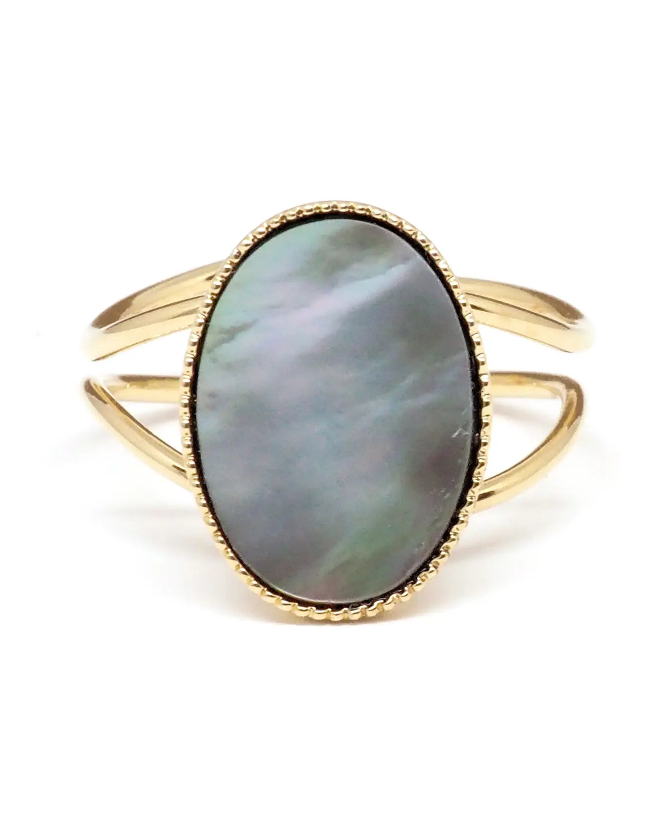 gauhart bijoux bague jaipur doré ajustable pierre cabochon nacre grise