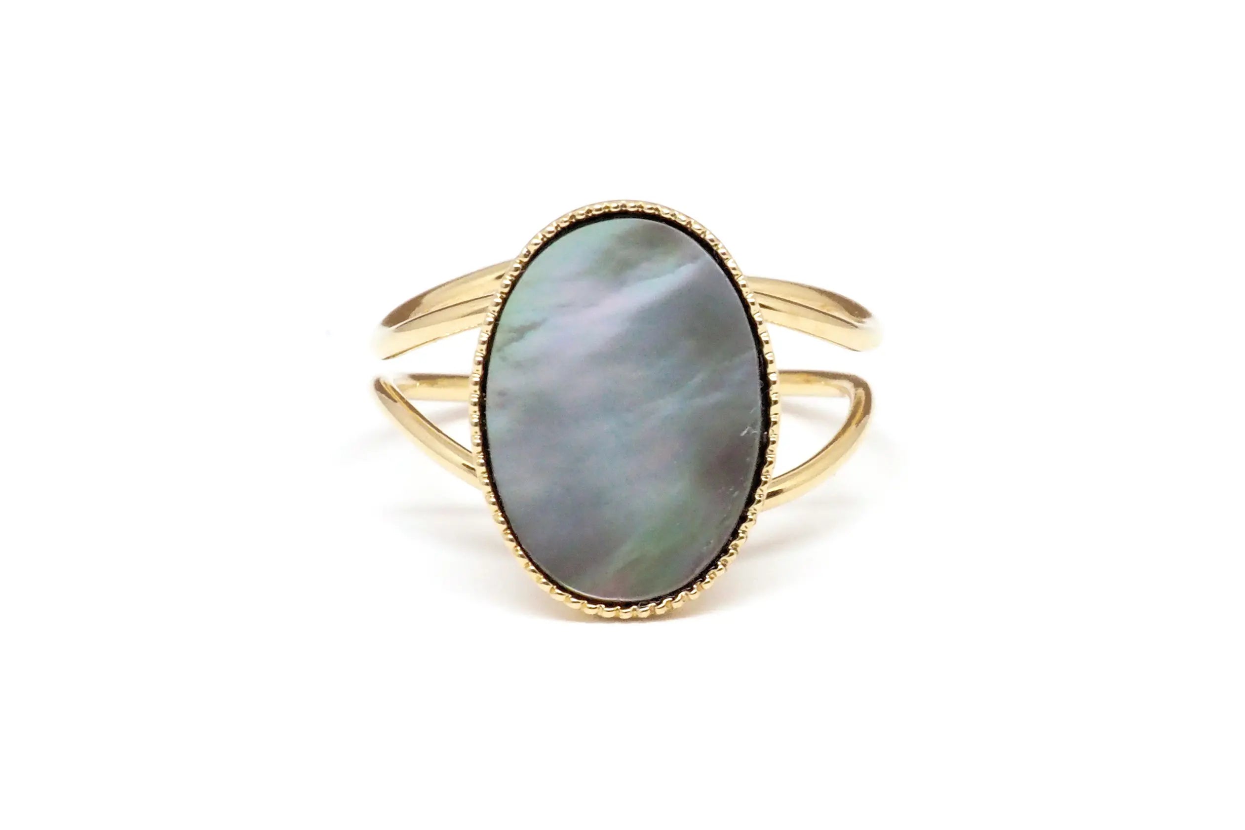 gauhart bijoux bague jaipur doré ajustable pierre cabochon nacre grise