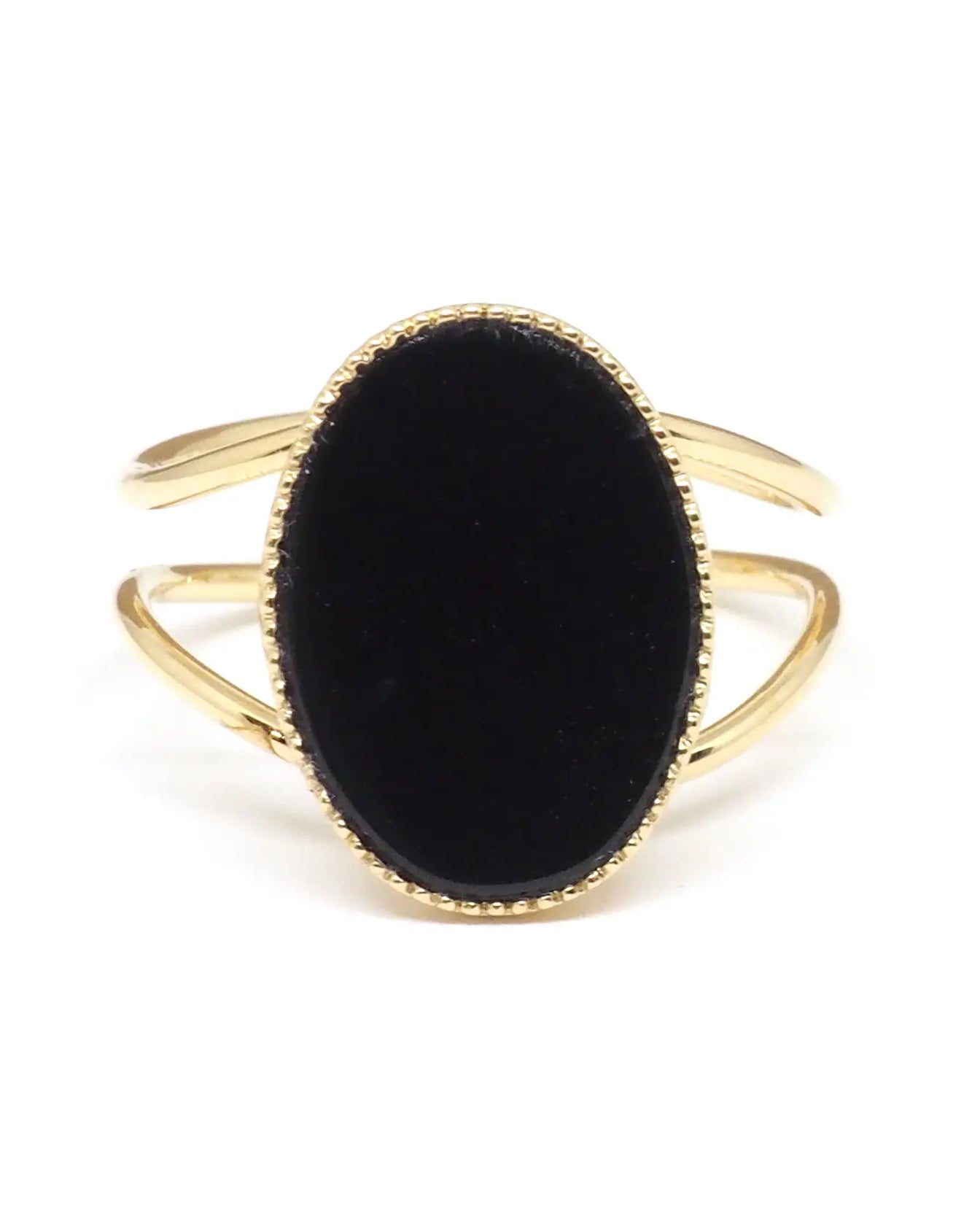 gauhart bijoux bague jaipur doré ajustable pierre cabochon noire onyx
