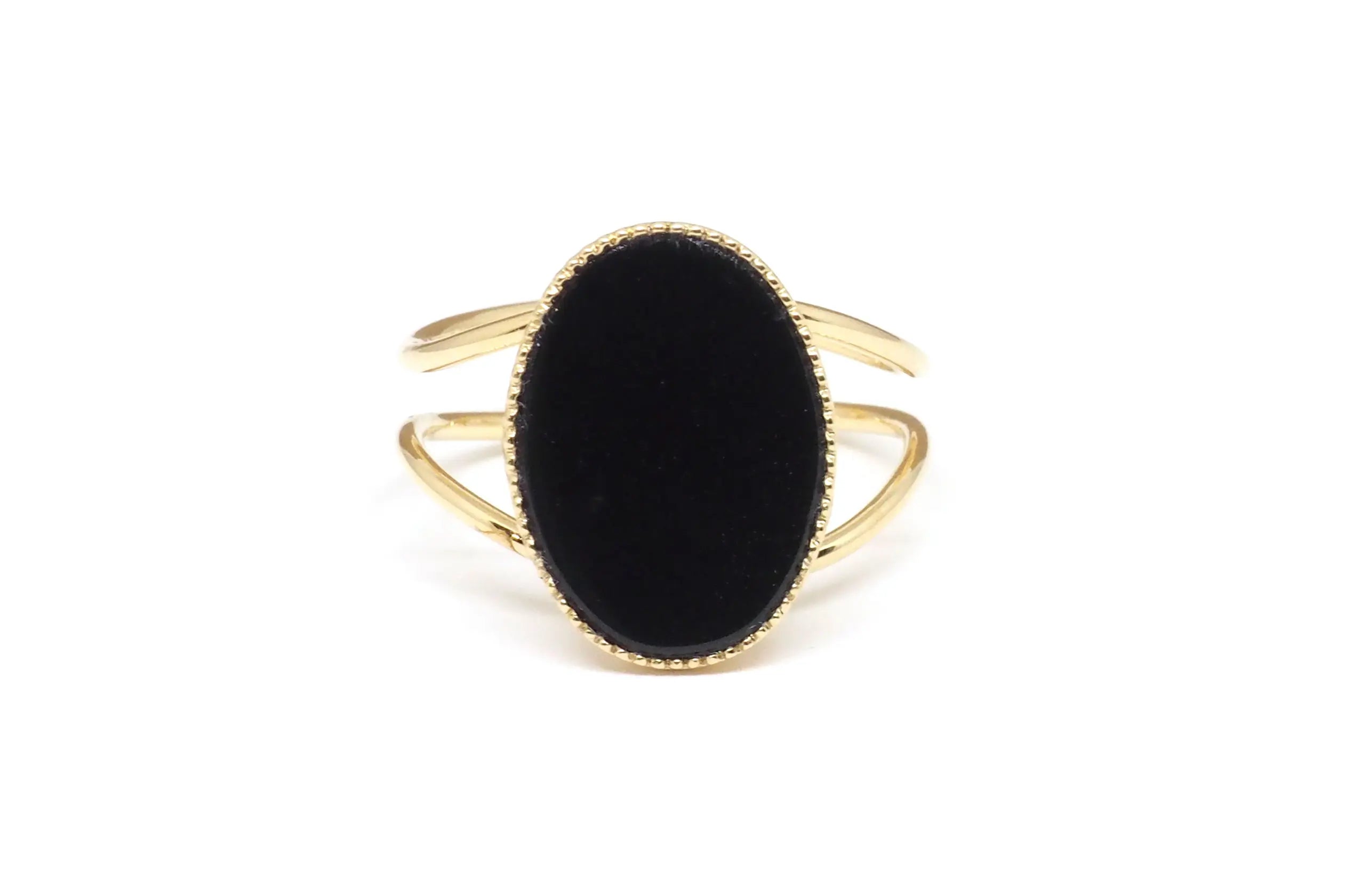 gauhart bijoux bague jaipur doré ajustable pierre cabochon noire onyx