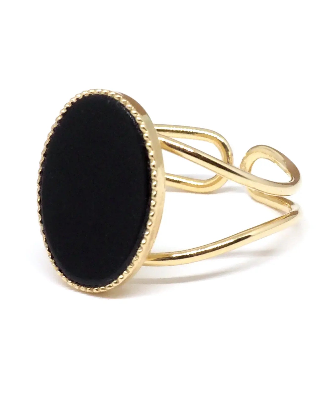 gauhart bijoux bague jaipur doré ajustable pierre cabochon noire onyx