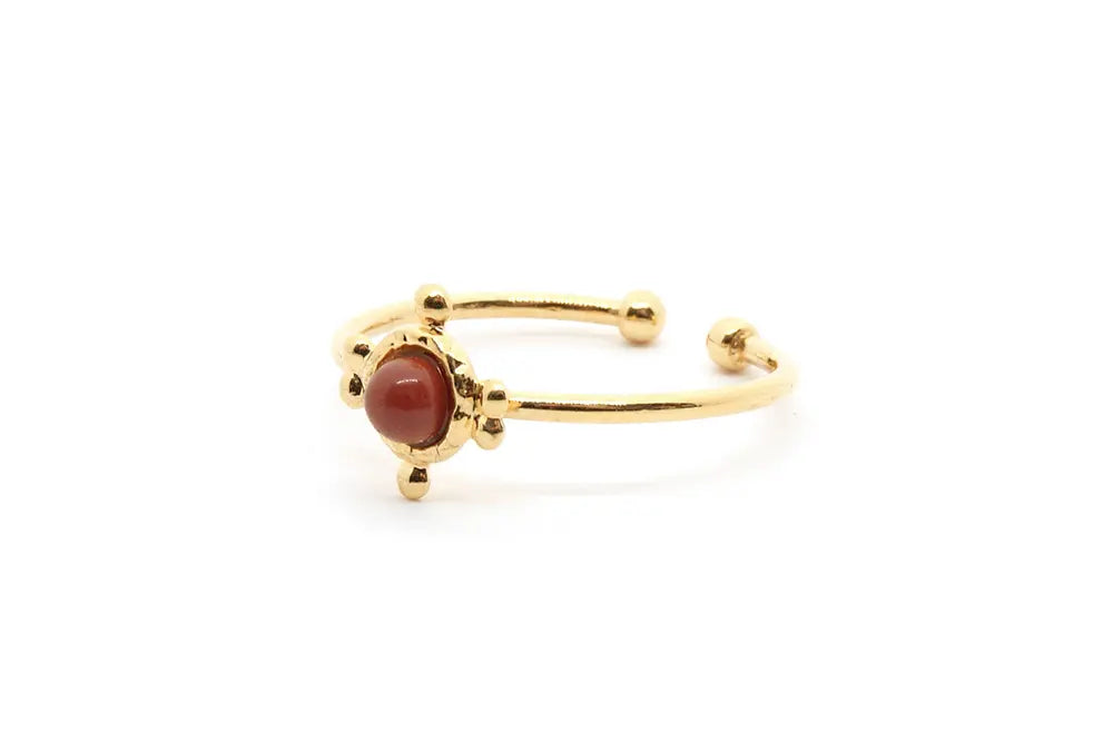 gauhart bijoux bague gaya doré ajustable empierrée rouge