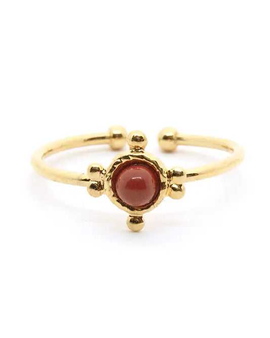 gauhart bijoux bague gaya doré ajustable empierrée rouge