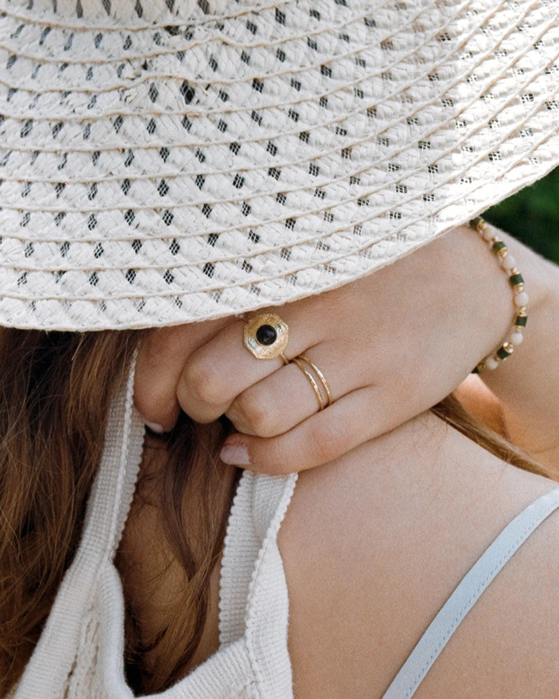 bague martelée et dorée double rang