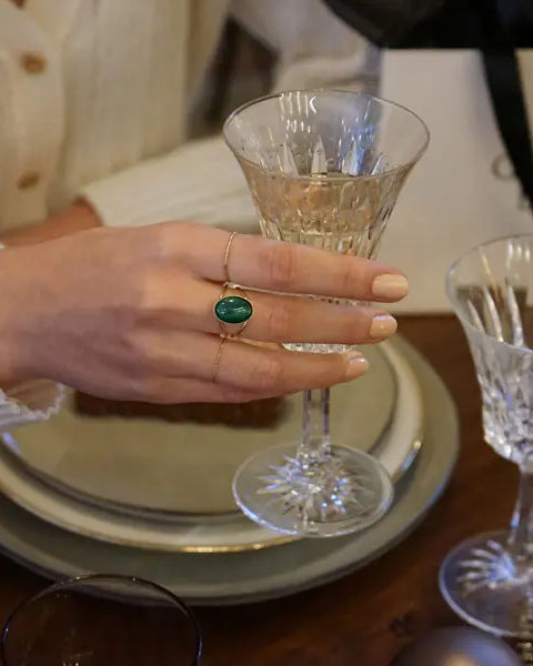 gauhart bijoux bague jaipur doré ajustable pierre cabochon verte malachite