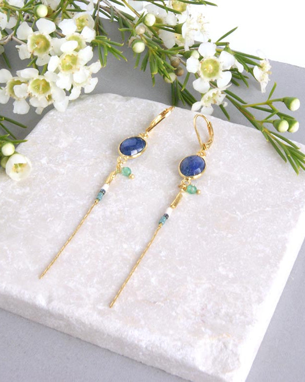 gauhart bijoux boucles d'oreilles bali or saphir