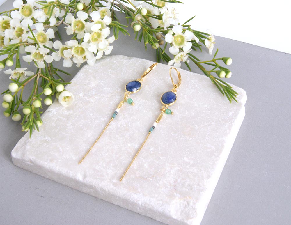 gauhart bijoux boucles d'oreilles bali or saphir