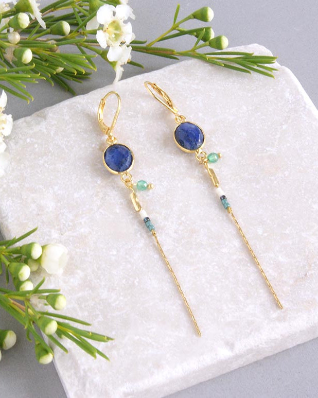 gauhart bijoux boucles d'oreilles bali or saphir