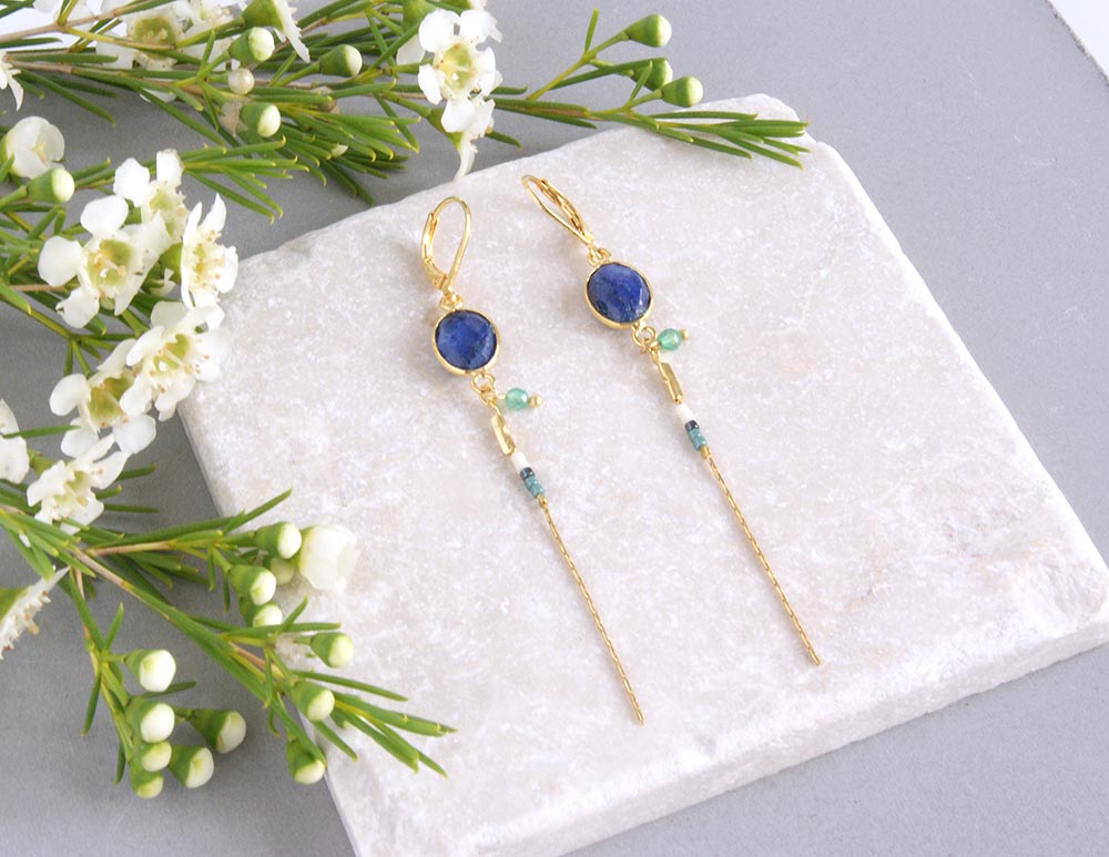 gauhart bijoux boucles d'oreilles bali or saphir