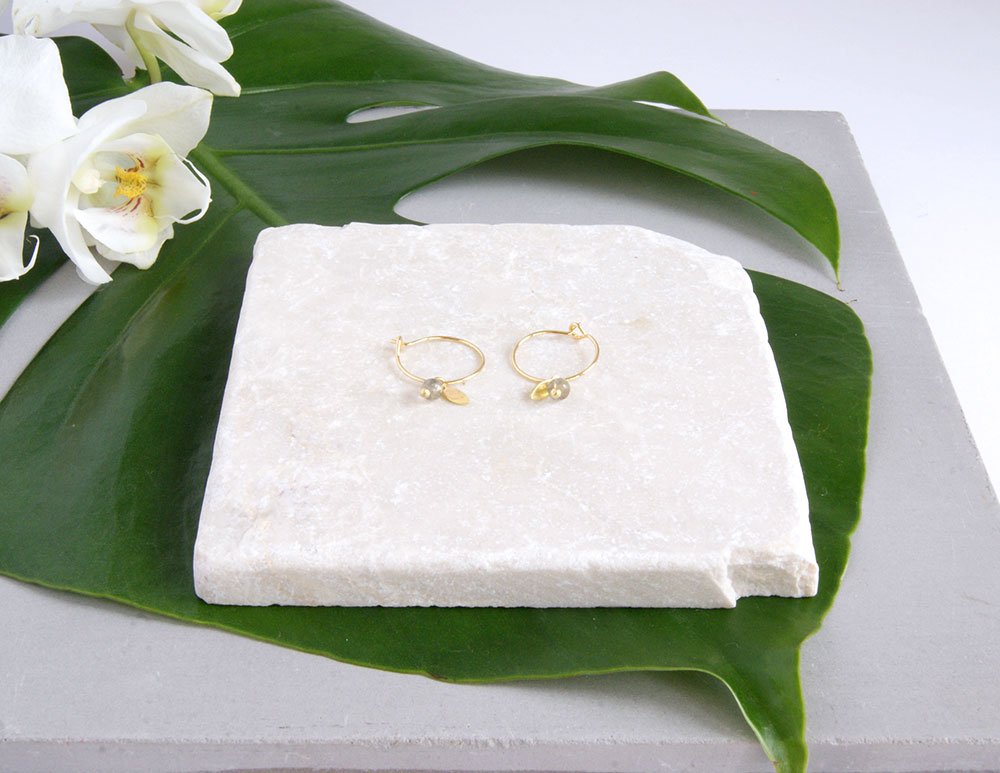 gauhart bijoux boucles d'oreilles mini créoles or pierres fines sofi labradorite