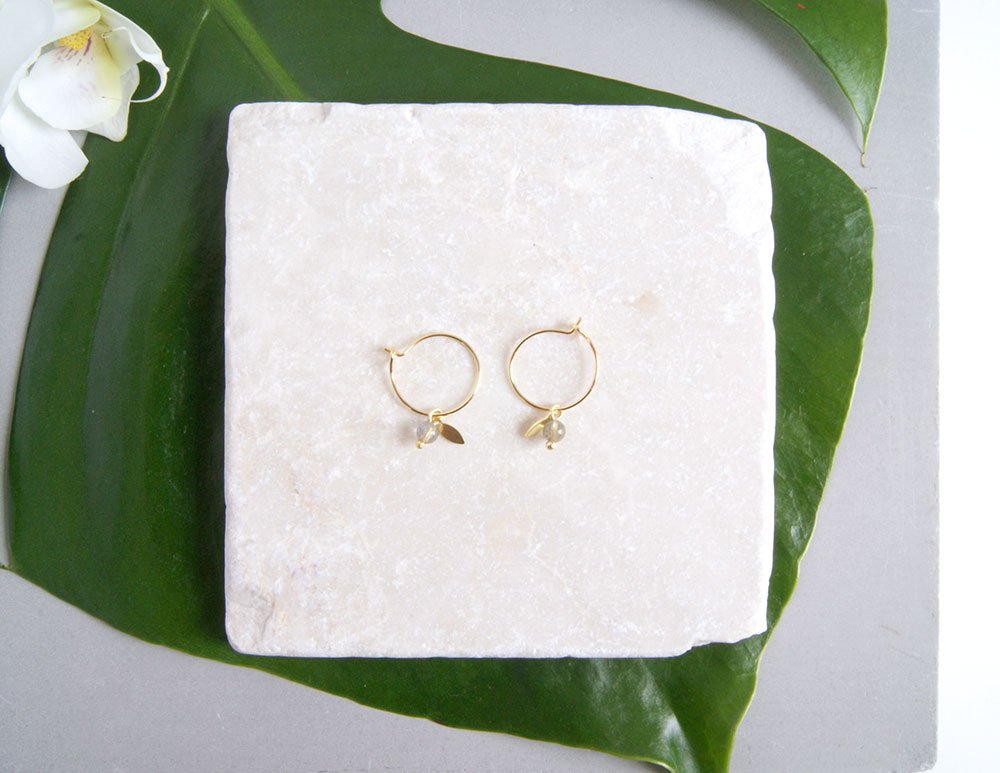 gauhart bijoux boucles d'oreilles mini créoles or pierres fines sofi labradorite