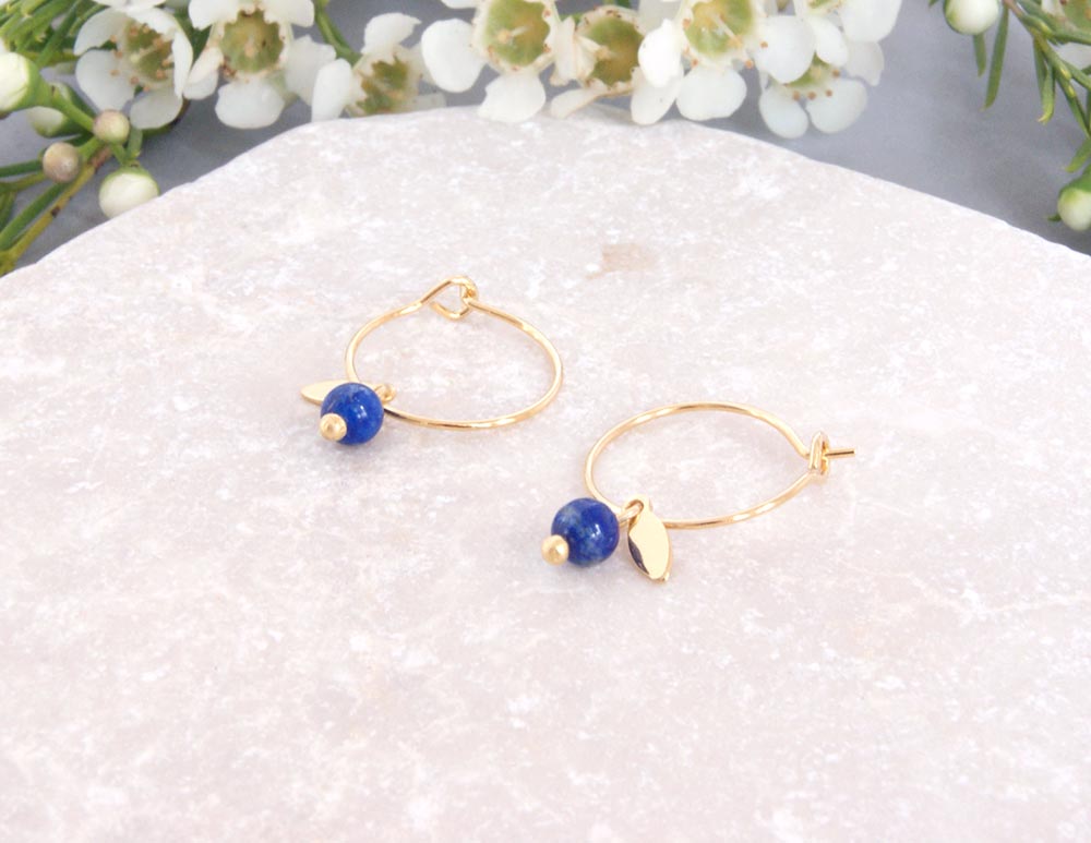 gauhart bijoux boucles d'oreilles mini créoles or pierres fines sofi lapis-lazuli