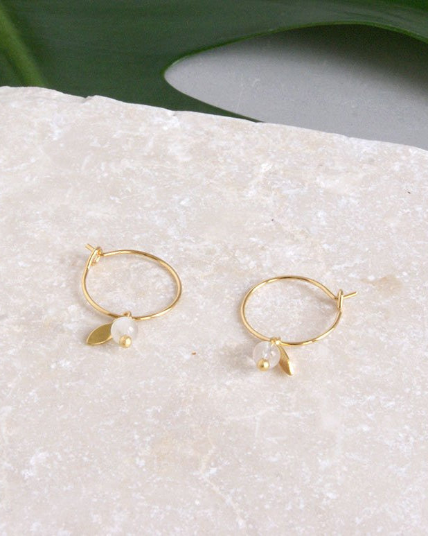 gauhart bijoux boucles d'oreilles mini créoles or pierres fines sofi pierre de lune