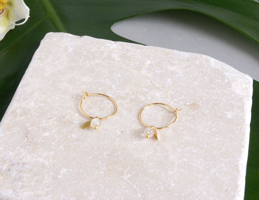 gauhart bijoux boucles d'oreilles mini créoles or pierres fines sofi pierre de lune