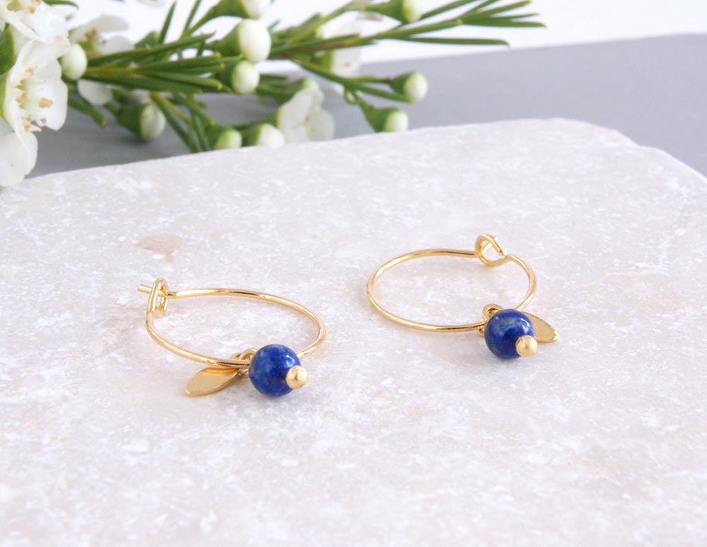 gauhart bijoux boucles d'oreilles mini créoles or pierres fines sofi lapis-lazuli