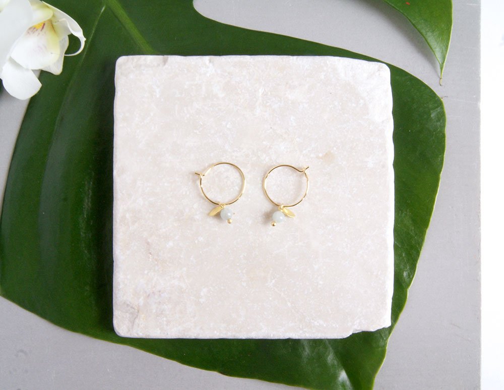 gauhart bijoux boucles d'oreilles mini créoles pierres fines dorées à l'or sofi amazonite