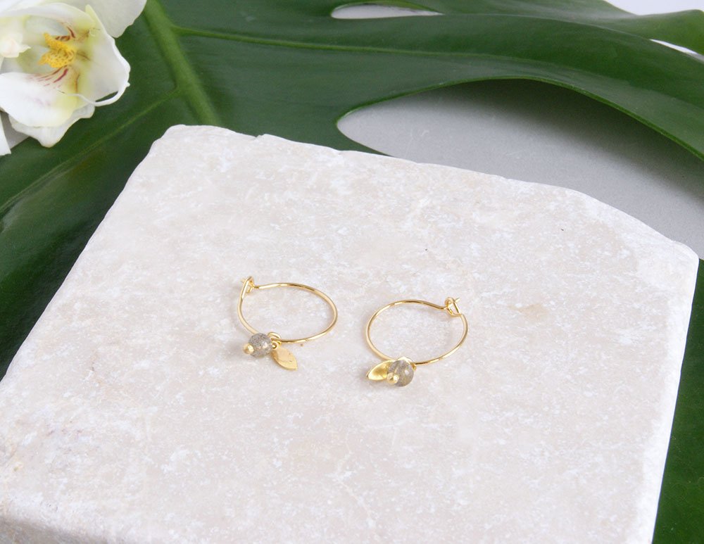 gauhart bijoux boucles d'oreilles mini créoles or pierres fines sofi labradorite