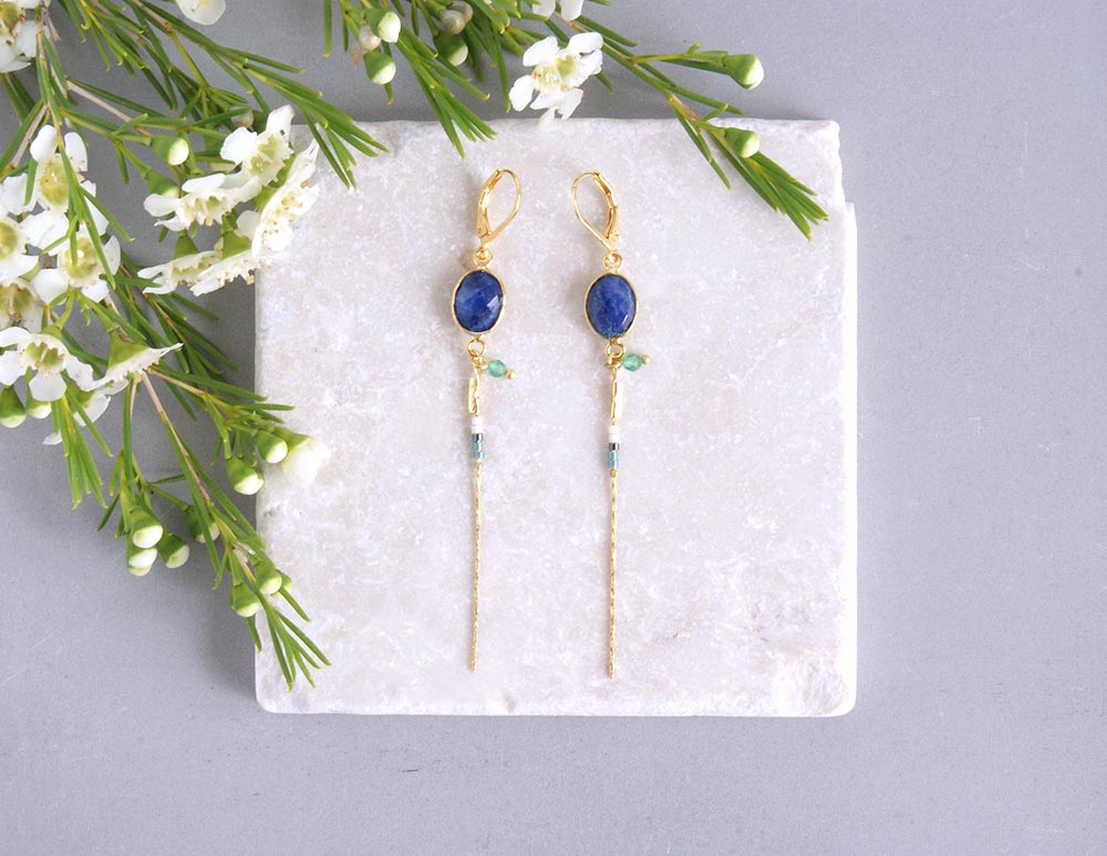 gauhart bijoux boucles d'oreilles bali or saphir