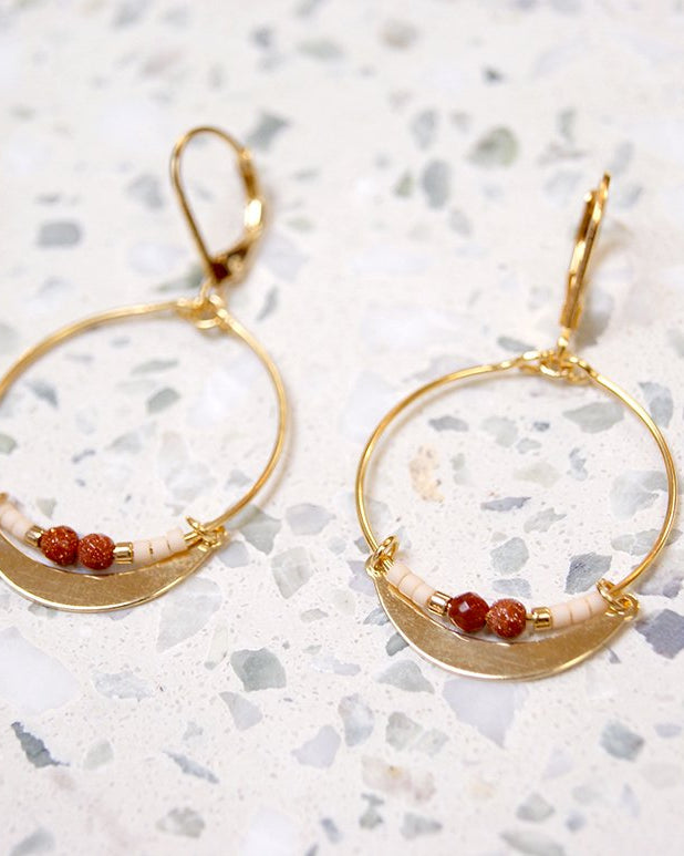 gauhart bijoux boucles d'oreilles or chanda goldstone rouge