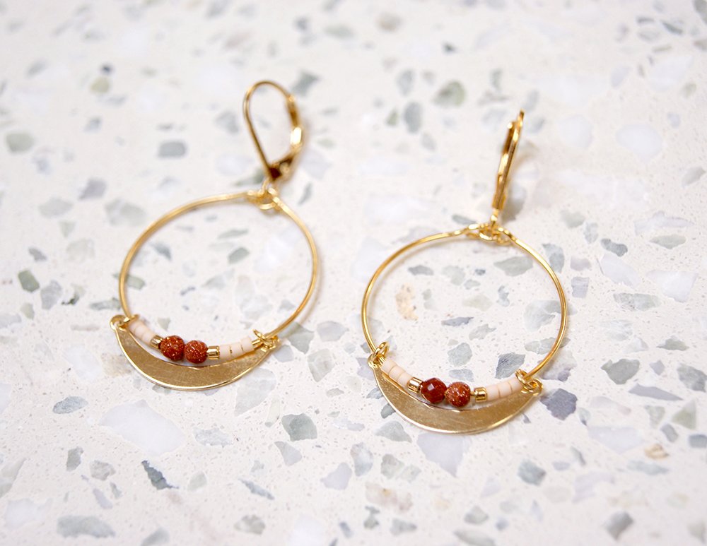 gauhart bijoux boucles d'oreilles or chanda goldstone rouge