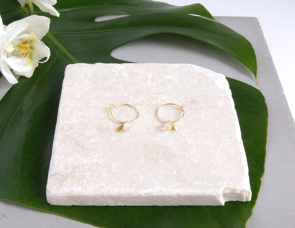 gauhart bijoux boucles d'oreilles mini créoles or pierres fines sofi pierre de lune