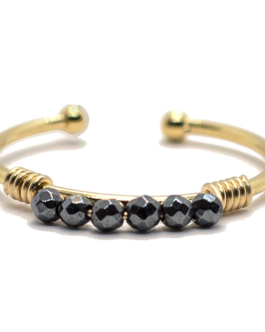 gauhart bijoux bague daman or ajustable pierre pyrite grise