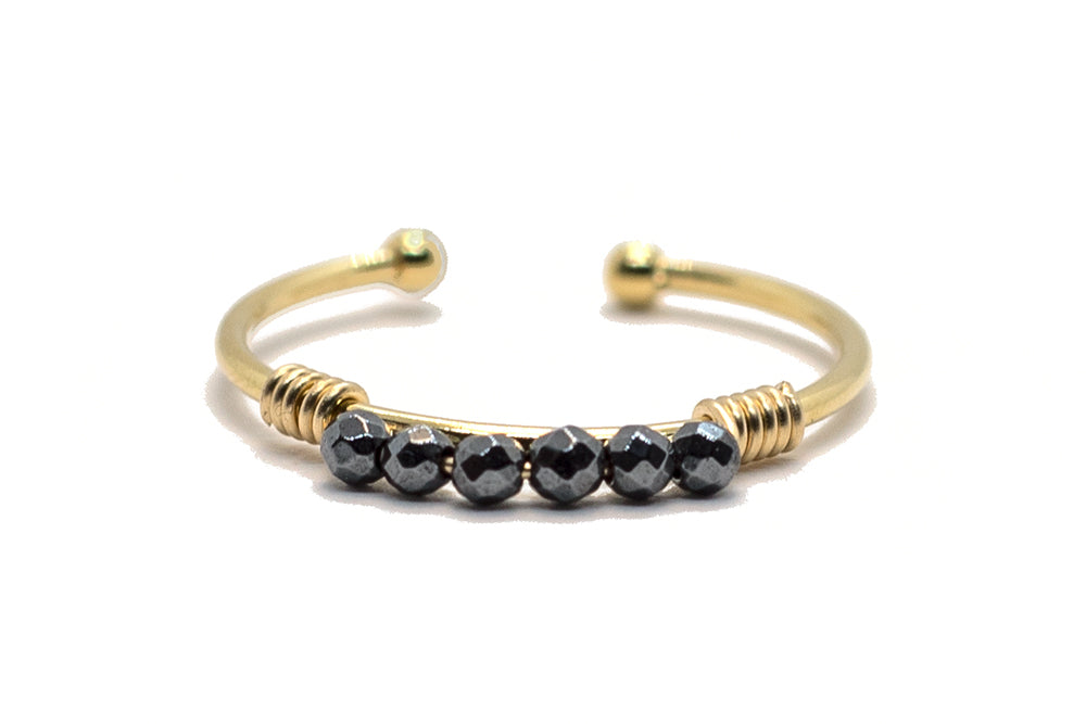 gauhart bijoux bague daman or ajustable pierre pyrite grise