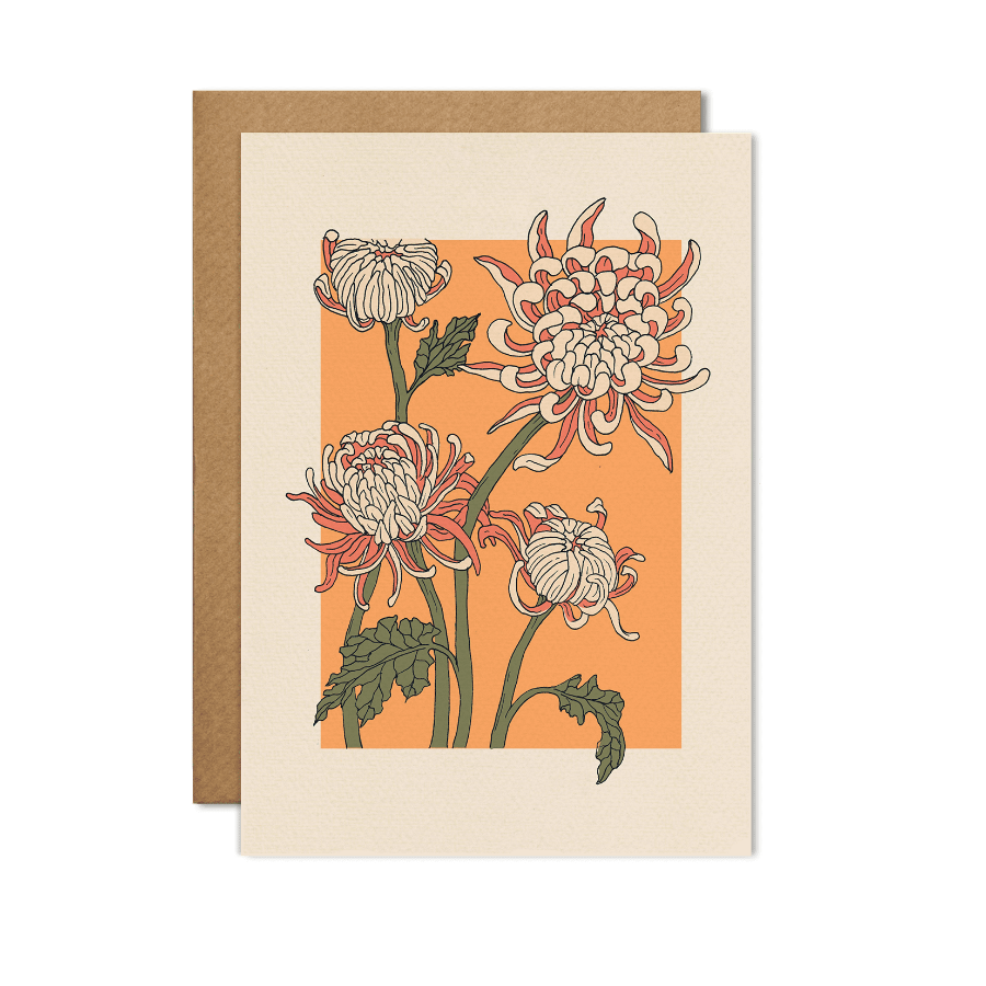 Carte illustré représentant la chrysanthème araignée (spider)