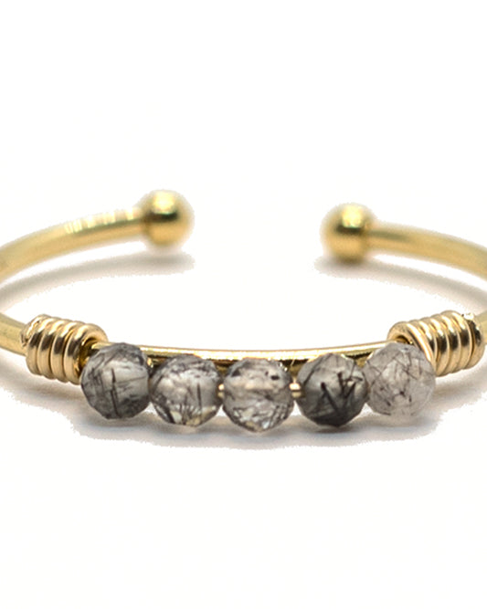 gauhart bijoux bague daman or ajustable pierre quartz rutile noire