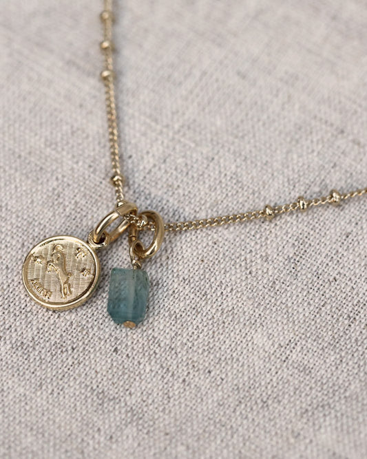 gauhart collier chaine sali doré or réglable pendentif aries bélier pierres tourmaline bleu