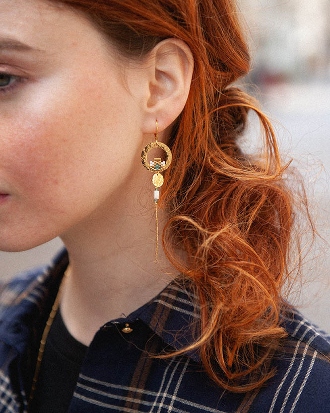 gauhart bijoux rouen fait main en france Boucles d’oreilles martelées à la main Asma tissage de perles japonaises
