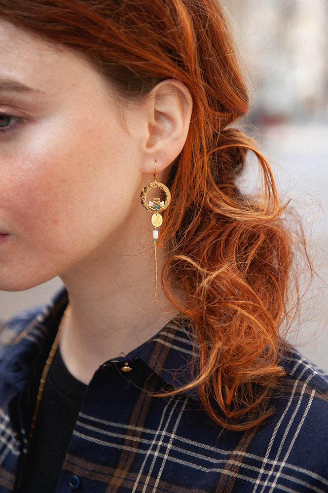 gauhart bijoux rouen fait main en france Boucles d’oreilles martelées à la main Asma tissage de perles japonaises