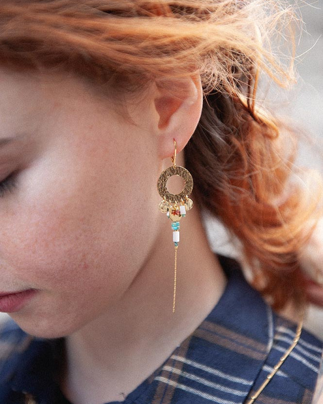 gauhart bijoux boucles d'oreilles ajeya turquoise cercle martelé perles miyuki or