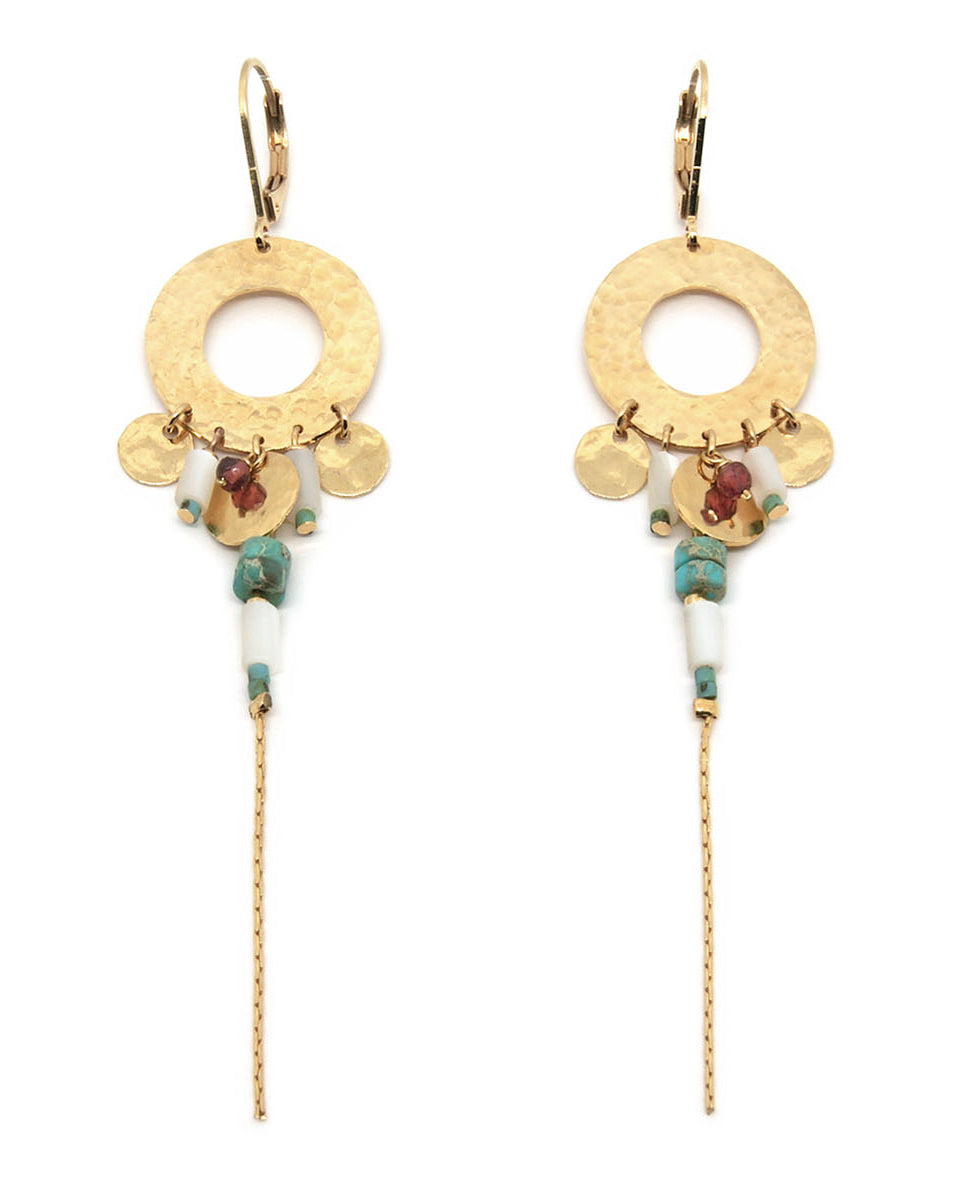 gauhart bijoux boucles d'oreilles ajeya turquoise cercle martelé perles miyuki or