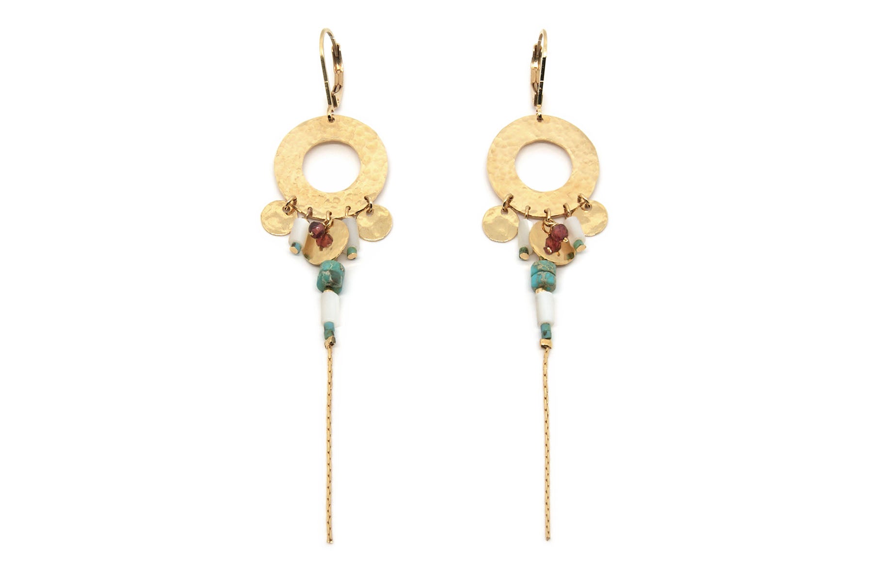 gauhart bijoux boucles d'oreilles ajeya turquoise cercle martelé perles miyuki or