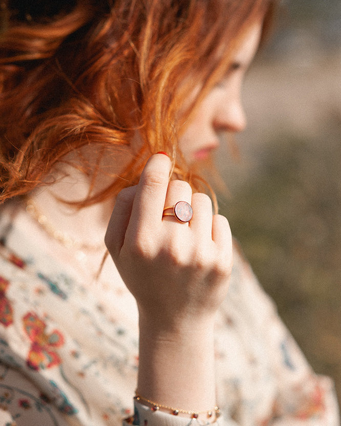 gauhart bijoux bague palire double ajustable pierre rouge jaspe breschia portée