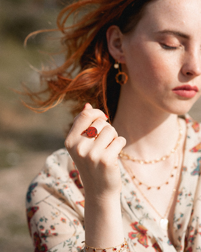 gauhart bijoux bague palire double ajustable pierre rouge jaspe breschia